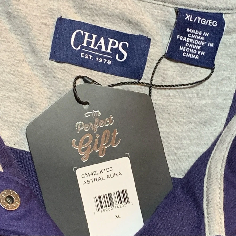 Chaps Quilted Pullover Shirt 1/4 Snap Blue Long Sleeve Mock Neck Men’s XL NWT